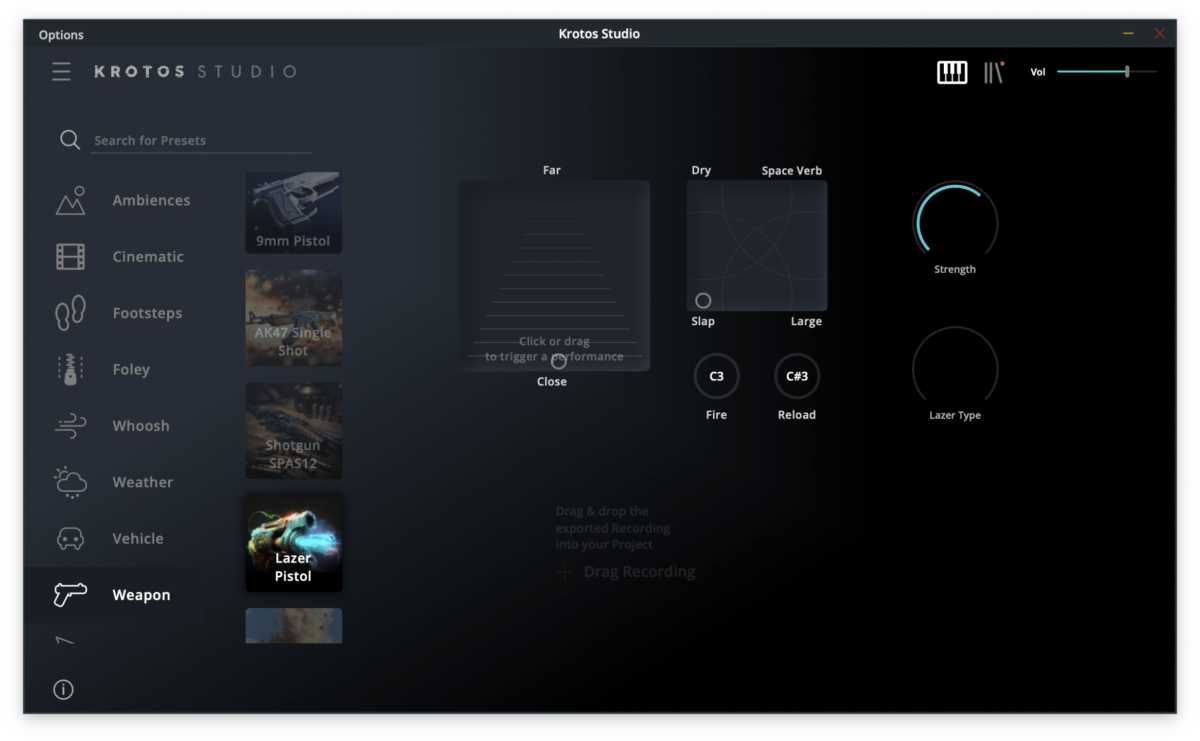 A screenshot of Krotos Studio Laser Pistol Preset